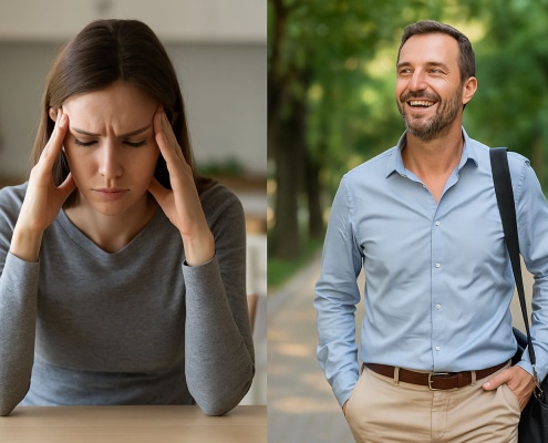 Due persone in momenti di vita quotidiana che mostrano come i disturbi d’ansia possano condizionare relazioni, lavoro e libertà personale.