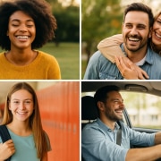 Ansia, Stress e Autostima. Persone sorridenti e serene, tra cui una alla guida, simbolo di equilibrio, benessere e autostima dopo ansia e stress