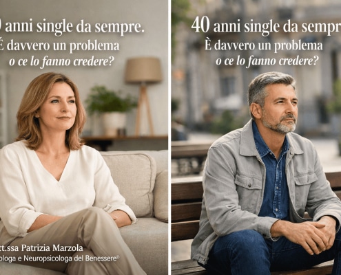 Uomo e donna adulti riflessivi, single a 40 anni, rappresentazione della paura della solitudine e della pressione sociale sulle relazioni