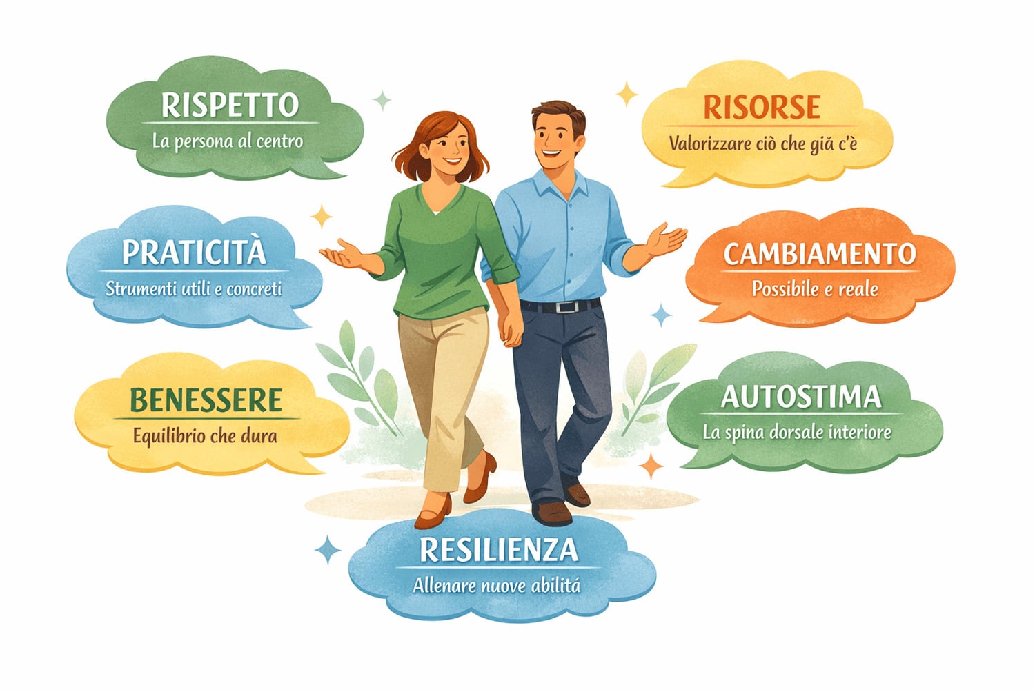 Filosofia di lavoro – Psicologia del benessere e cambiamento concreto Filosofia di lavoro di una psicologa: rispetto della persona, risorse personali, cambiamento, benessere, autostima e resilienza