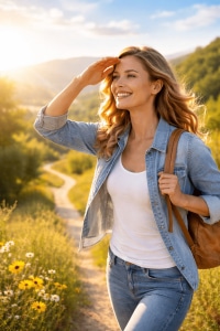 Voglio cambiare vita: donna che guarda avanti ritrovando fiducia, serenità e nuove possibilità