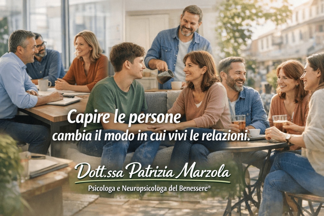 Persone adulte in contesti di lavoro, famiglia e amicizia che comunicano con lucidità, esempio di come capire le persone aiuta a non subirle nelle relazioni quotidiane.