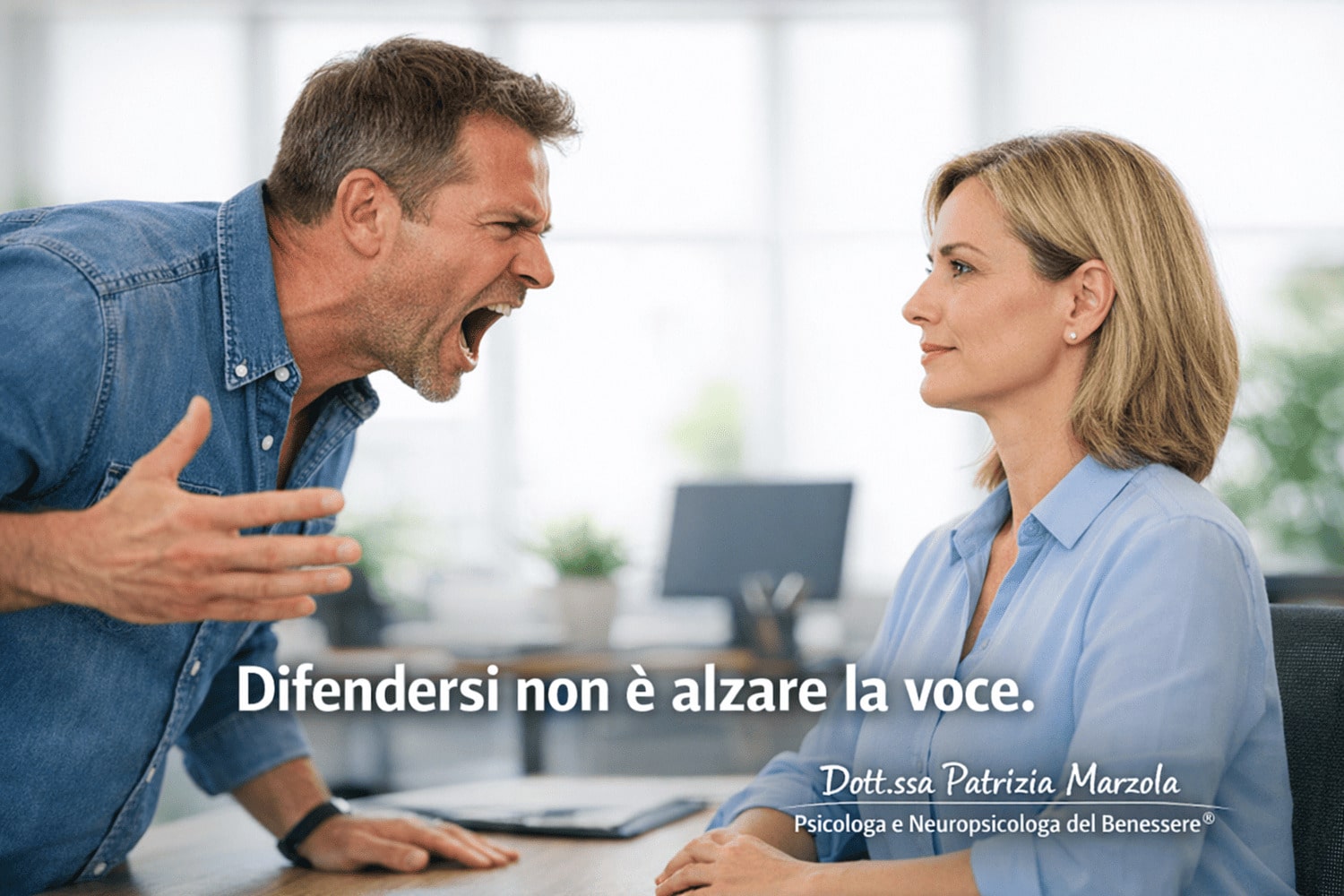 Come difendersi da chi alza la voce senza perdere il controllo Dott.ssa Patrizia Marzola - Allenamento alla comunicazione efficace per gestire chi alza la voce.