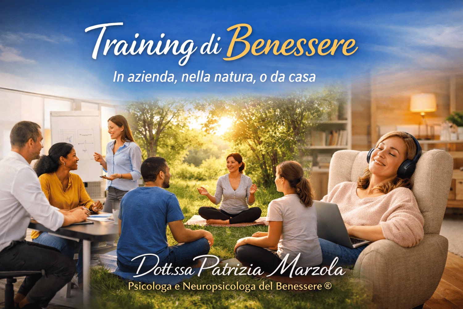 Training di Benessere – In azienda, nella natura o da casa | Dott.ssa Patrizia Marzola Training di benessere con la Dott.ssa Patrizia Marzola: percorsi pratici per ridurre stress e ansia in azienda, nella natura o da casa.