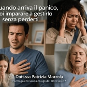 Attacco di panico: persone con sintomi fisici come respiro corto, tensione e paura