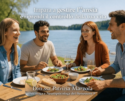 Gestire l’ansia nella vita quotidiana: persone serene che condividono un momento di benessere e relazioni positive