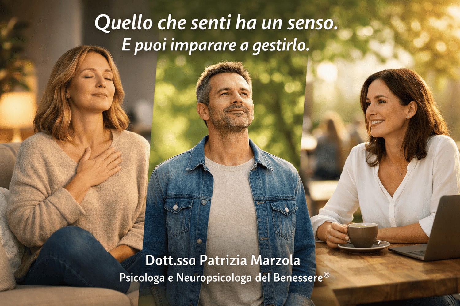 Sintomi ansia: segnali fisici e mentali e come riconoscerli Sintomi dell’ansia: persona calma che riconosce segnali fisici e mentali come respiro e battito accelerato