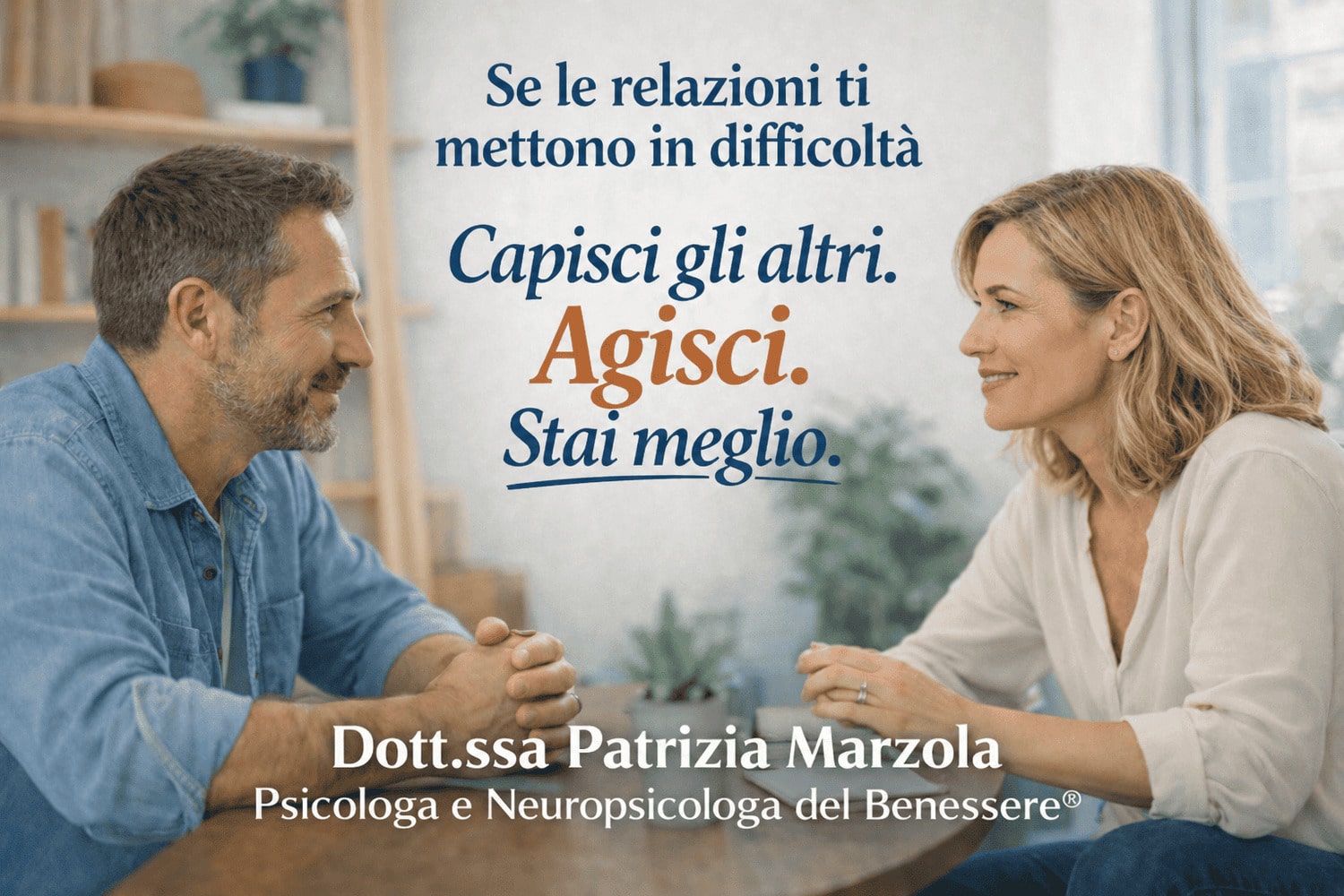 Psicologa difficoltà relazionali Patrizia Marzola Psicologa difficoltà relazionali Patrizia Marzola durante un colloquio per migliorare le relazioni e la comunicazione