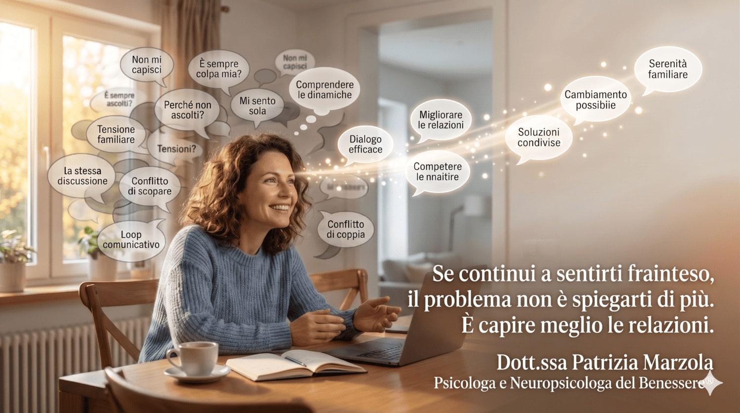 Psicologa relazioni interpersonali: come uscire dai conflitti e sentirsi compresi Dott Patrizia Marzola Persona bloccata in conflitti e incomprensioni relazionali che trova una nuova direzione grazie alla comprensione delle relazioni interpersonali