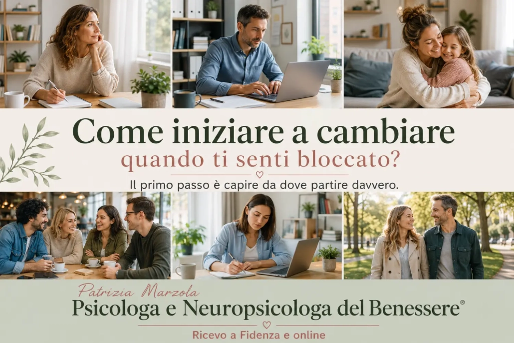 come iniziare a cambiare. Persone in diversi momenti della vita riflettono, lavorano, condividono relazioni e iniziano un percorso di cambiamento personale per uscire da un periodo di blocco.