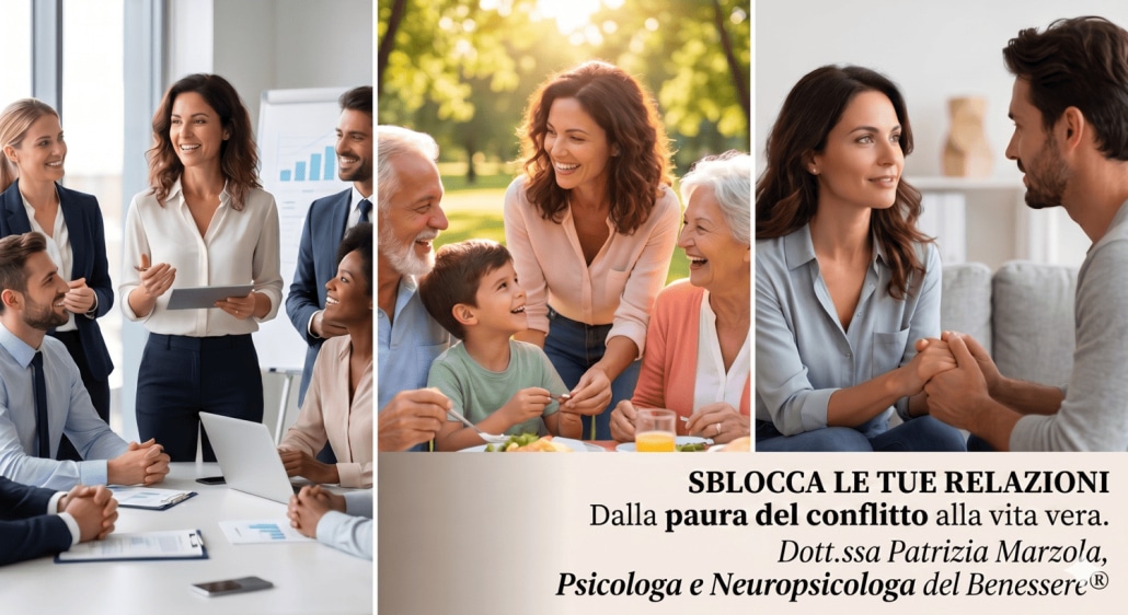 Donna che migliora le proprie relazioni in ambito lavorativo, familiare e di coppia dopo aver superato la paura del conflitto e imparato a comunicare in modo assertivo.
