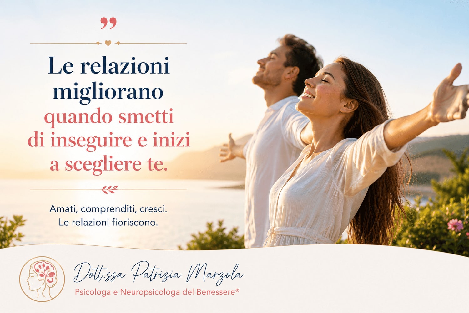 Psicologa relazioni interpersonali: migliorare le relazioni di coppia Donna e uomo sereni dopo aver imparato a gestire meglio le relazioni di coppia e la comunicazione affettiva con il supporto di una psicologa esperta in relazioni interpersonali.