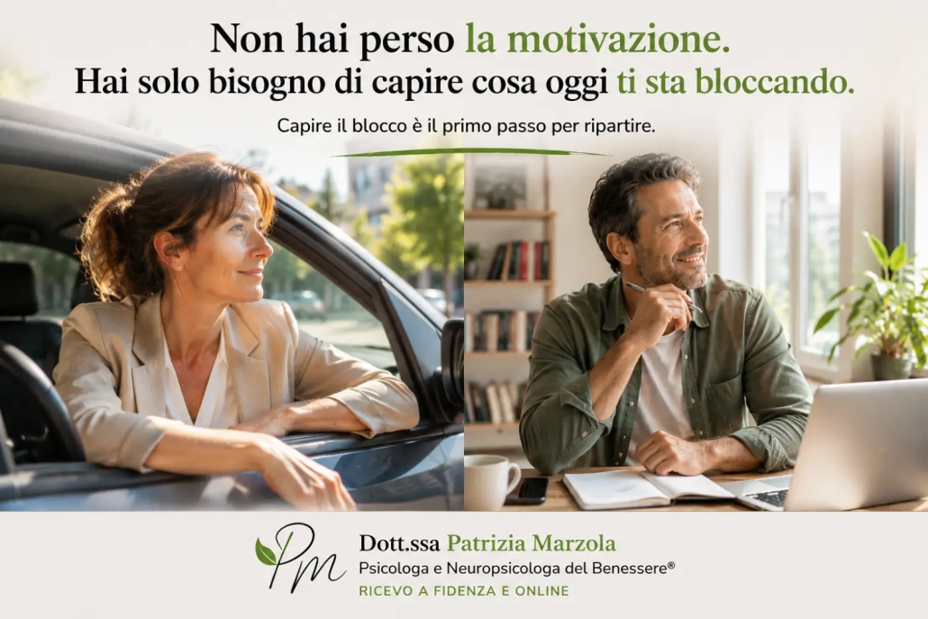 Uomo e donna che riflettono in due momenti di vita quotidiana mentre ritrovano la motivazione e una nuova direzione grazie a un percorso motivazionale.