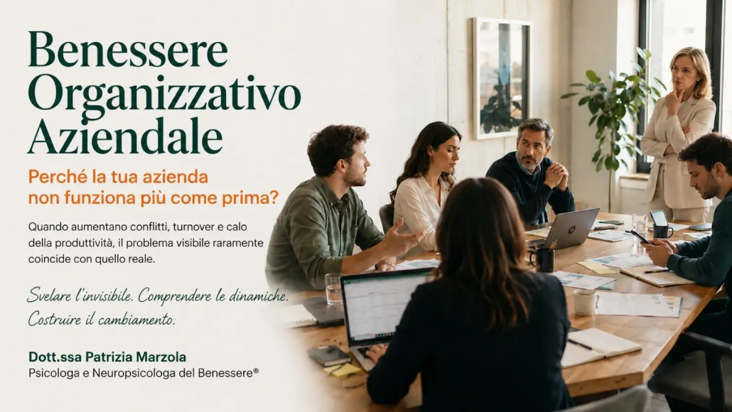 Riunione sul benessere organizzativo aziendale con un team di lavoro.