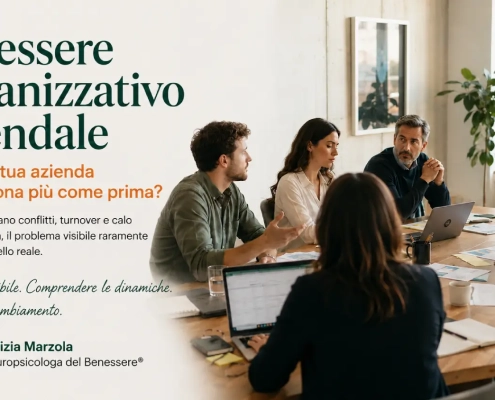 Riunione sul benessere organizzativo aziendale con un team di lavoro.