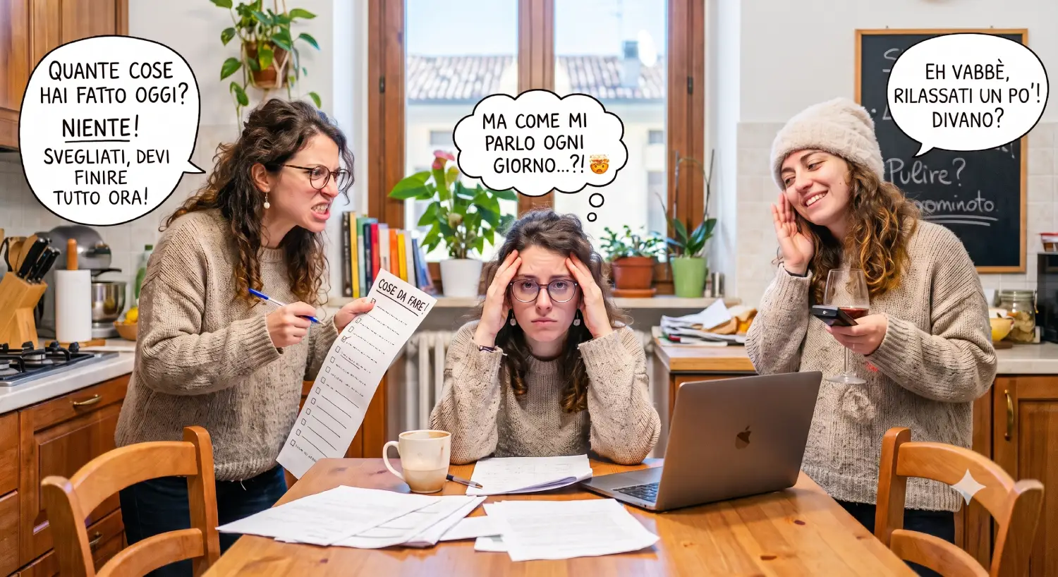 Come ti parli ogni giorno: il dialogo interiore e l'autostima Vignetta sul dialogo interiore: il modo in cui ti parli ogni giorno influenza la tua autostima, il benessere psicologico e il rapporto con te stesso.