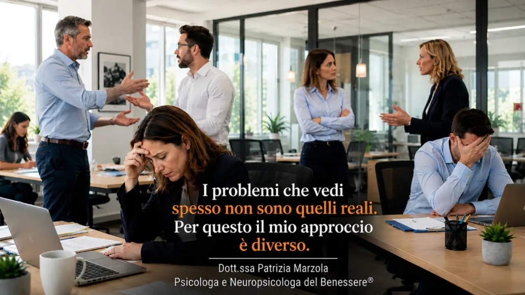 Supporto psicologico ai lavoratori in un'azienda con clima di tensione, conflitti tra colleghi e collaboratori in difficoltà.