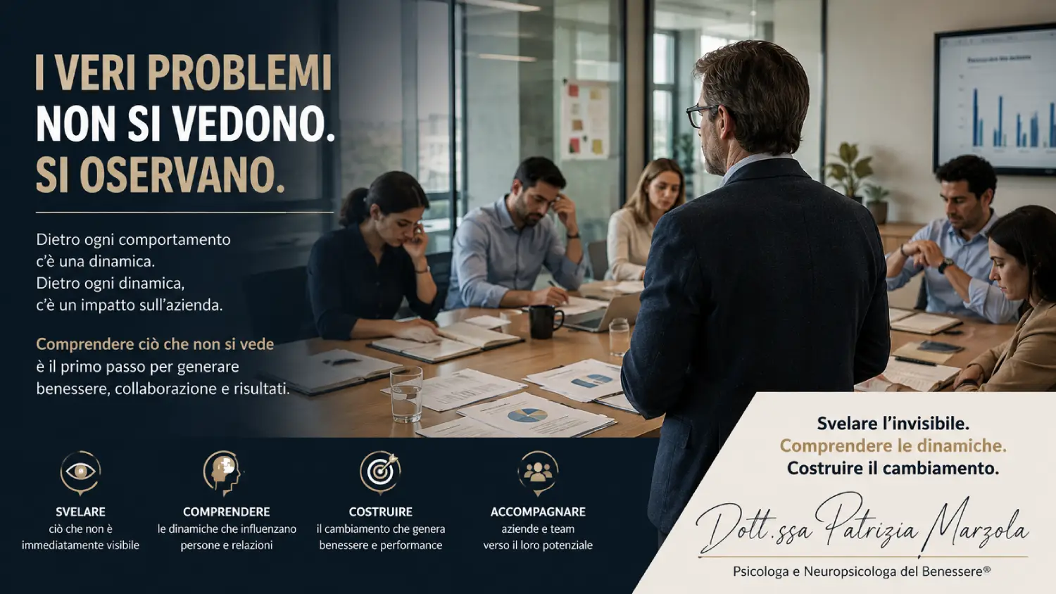 Valutazione stress lavoro correlato – Problemi invisibili Responsabile osserva il proprio team durante una riunione per individuare i segnali dello stress lavoro correlato e delle dinamiche organizzative.