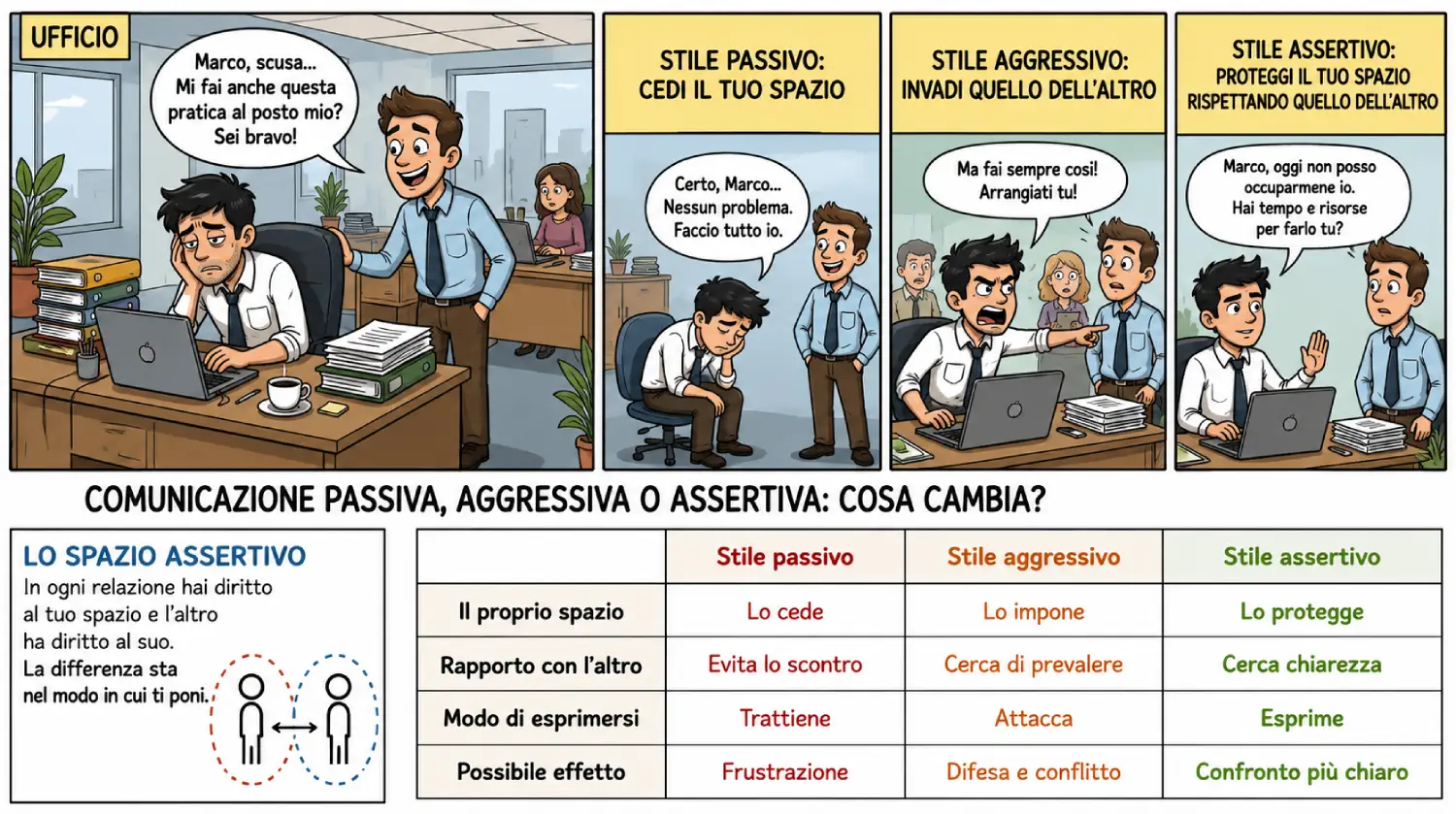 Comunicazione passiva, aggressiva e assertiva – Lo Spazio Assertivo Comunicazione passiva, aggressiva e assertiva: esempio dello Spazio Assertivo