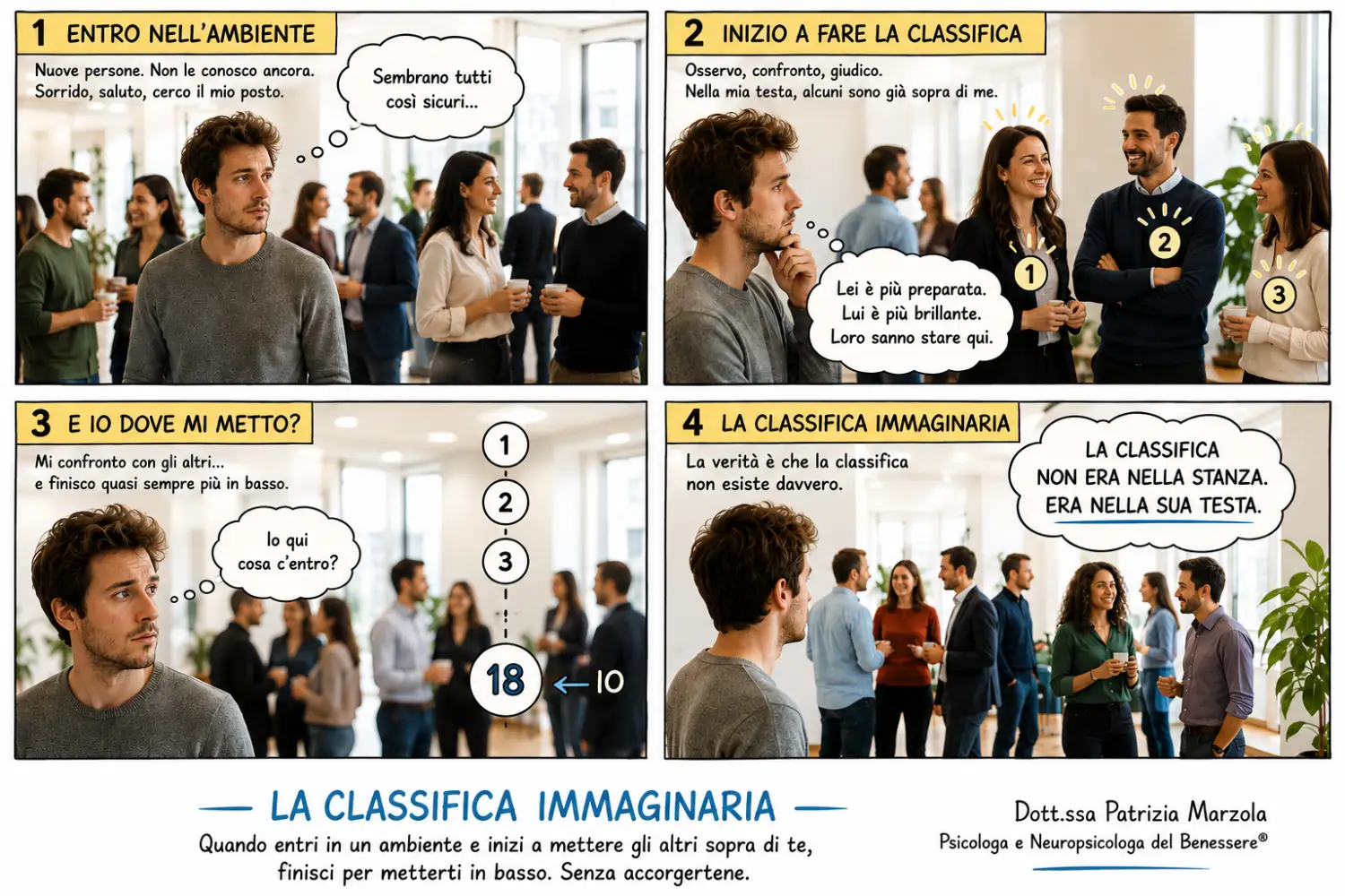 Mi sento fuori posto e la classifica immaginaria Mi sento fuori posto: vignetta sulla classifica immaginaria nel confronto con gli altri