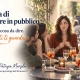 Ansia di parlare in pubblico durante un aperitivo: una donna si blocca quando gli amici si voltano ad ascoltarla.