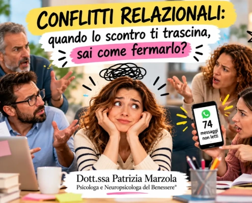 Conflitti relazionali: persona circondata da discussioni e situazioni di tensione