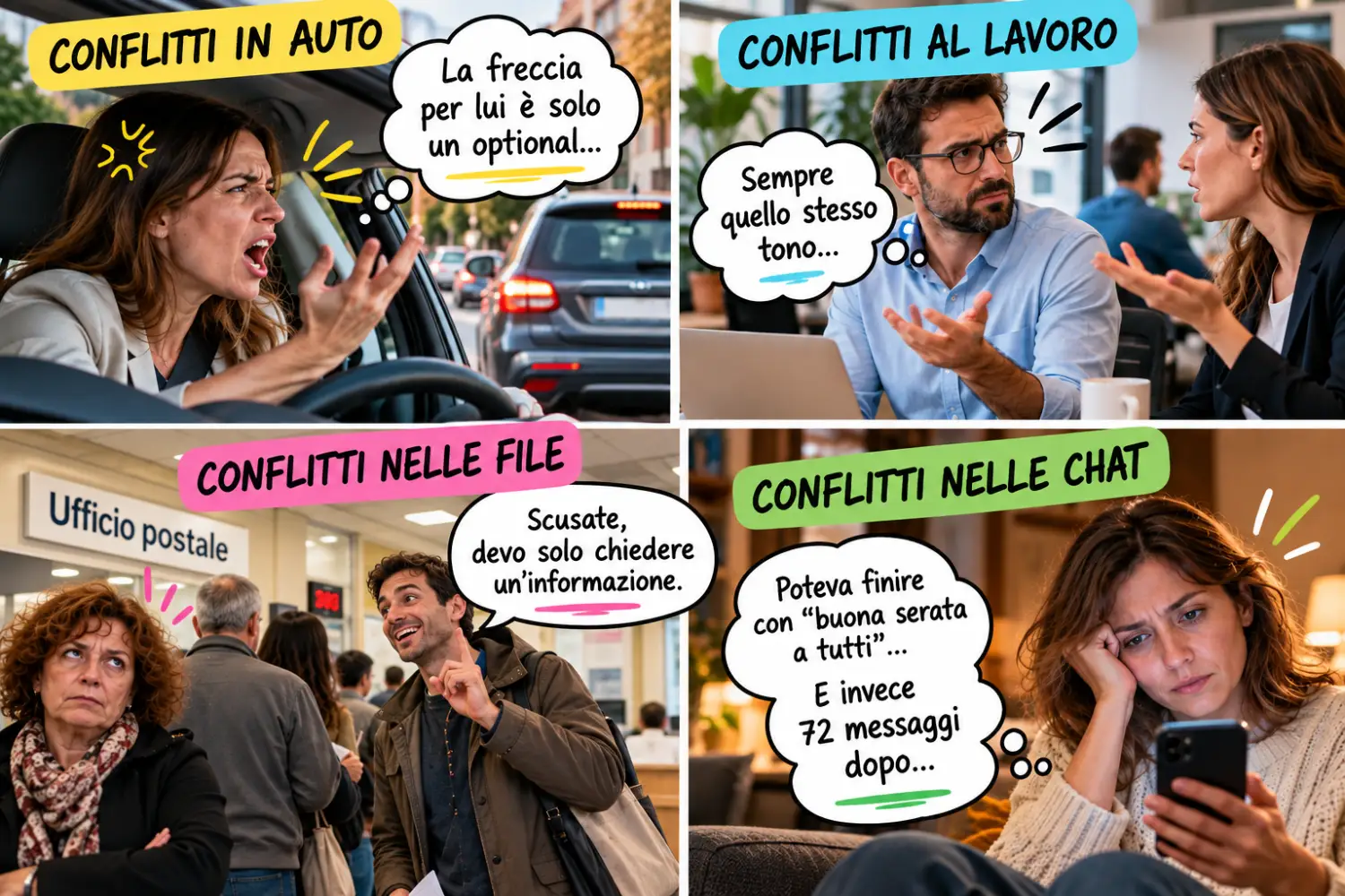 Conflitti relazionali nella vita quotidiana Esempi di conflitti relazionali nella vita quotidiana: auto, lavoro, file e chat