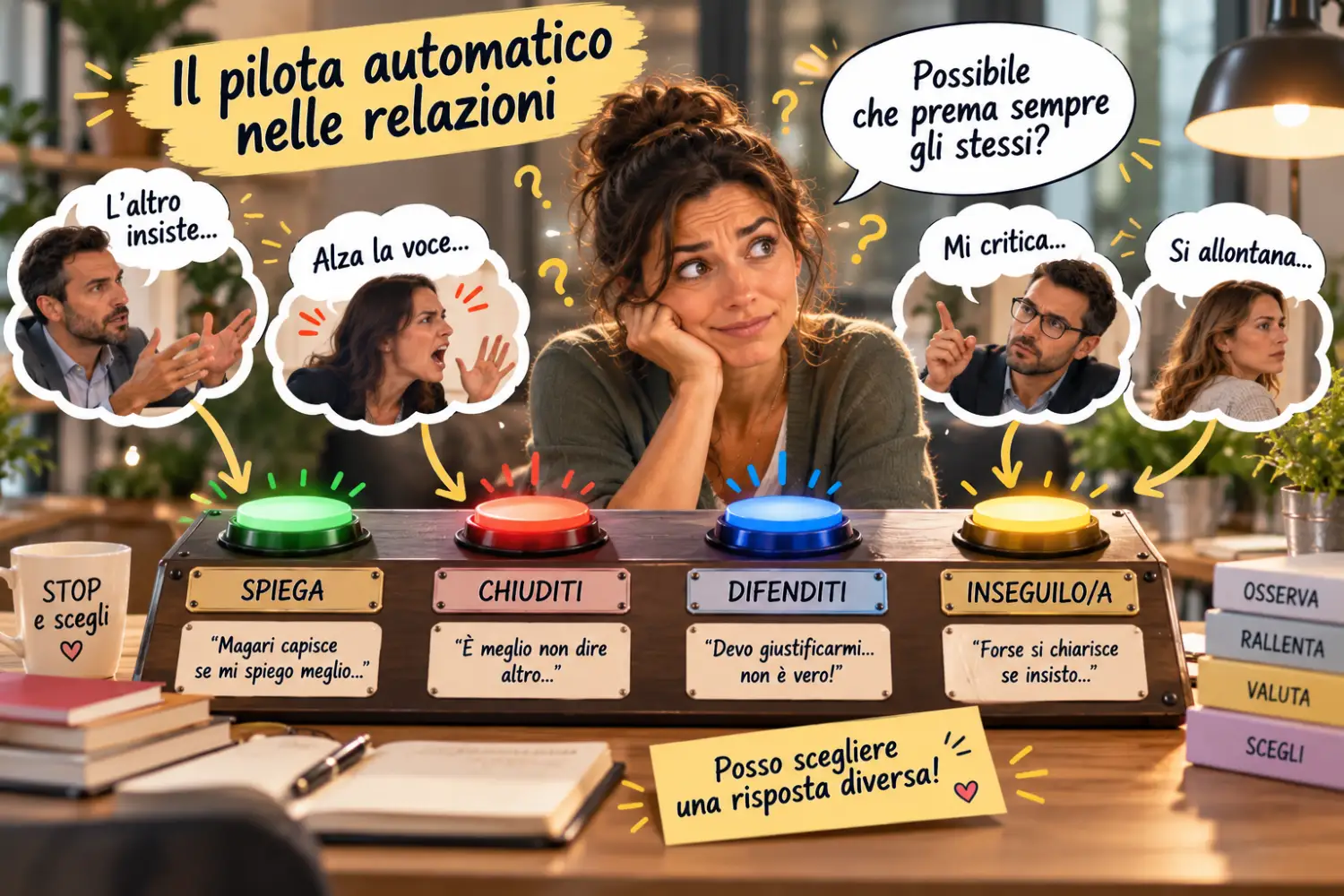 Titolo immagine: Il pilota automatico nelle relazioni Pilota automatico nelle relazioni: riconoscere le reazioni abituali per scegliere come rispondere