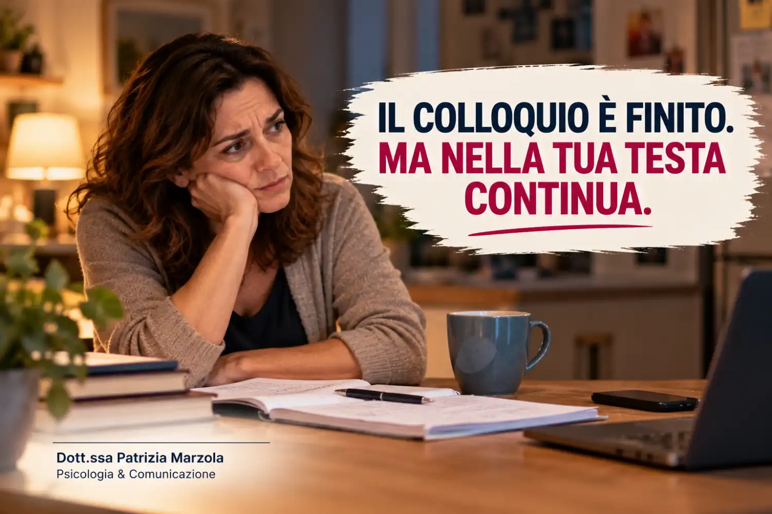 Genitori difficili: quando il colloquio continua nella tua testa Insegnante pensierosa a casa dopo un colloquio difficile con un genitore, mentre continua a ripensare alla conversazione.